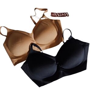 Set Of 2 NWT VertVie Push Up Bra Seamless Shelf Bra Black Brown Womens Large